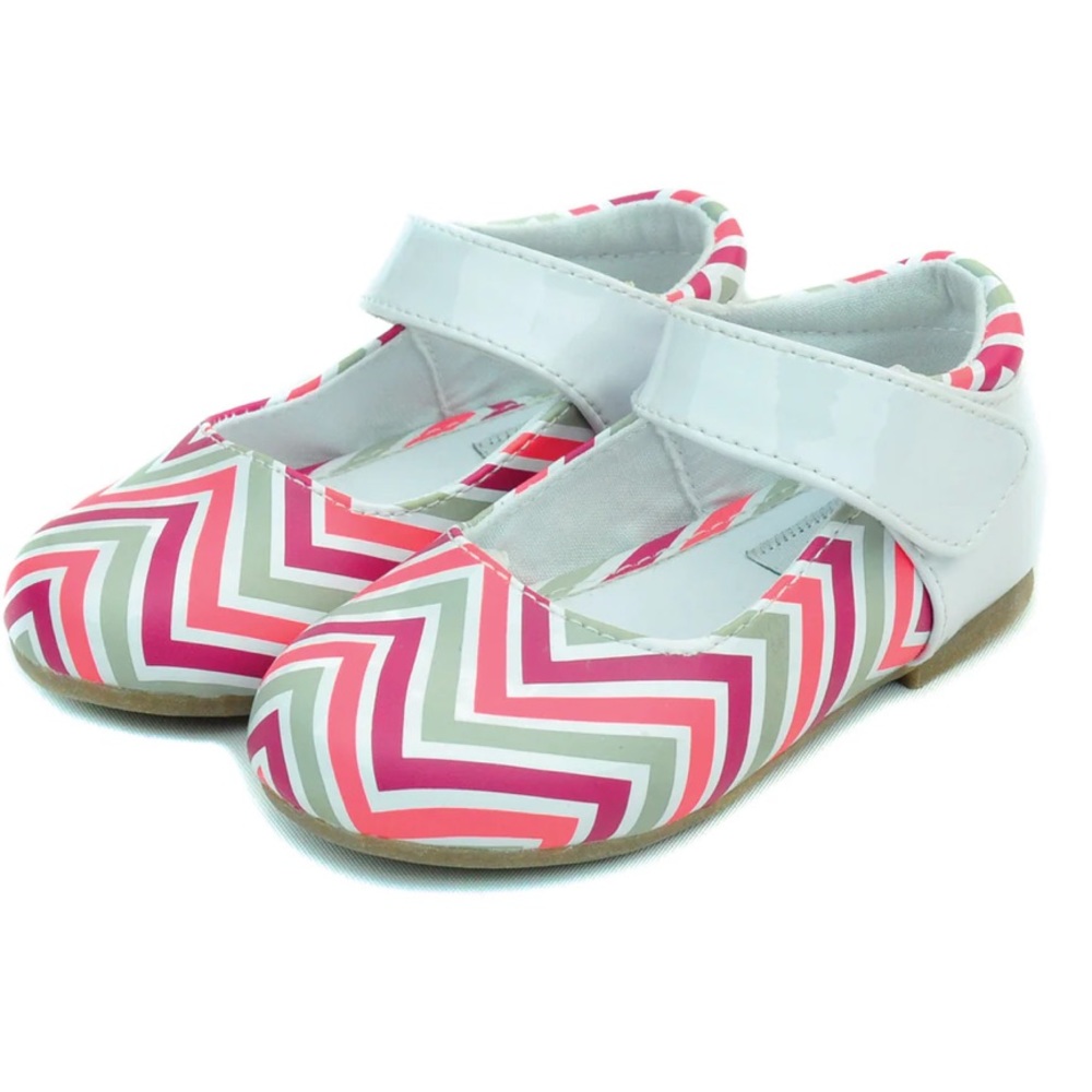 me in mind Toddler Pink Chevron Stripe Ankle Strap Flat Dress Shoe Size 3-4